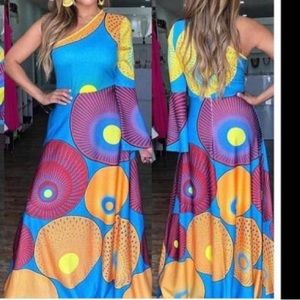 Blue & Purple Circle Design Single Sleeve Dress